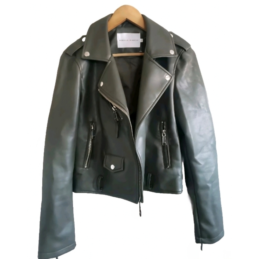Rebecca MIinkoff Jacket Women's Small Olive Vegan Leather Biker - Picture 1 of 10